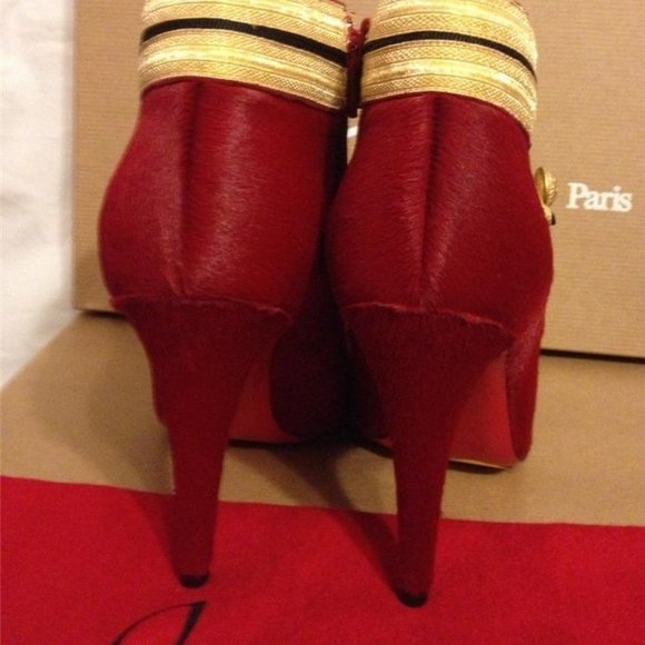 Christian Louboutin MARYCHAL Red Pony Hair Ankle Booties Boots Heels - Picture 9 of 12